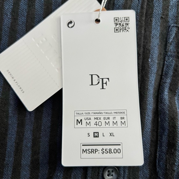 Denim & Flower NWT Brushed Flannel Cotton Striped Button Down Shirt, Size M - Picture 9 of 13